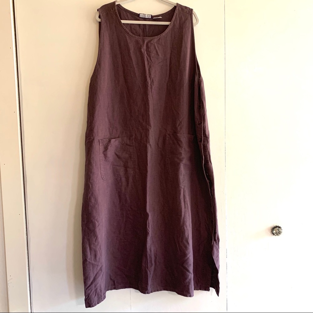 Linen Maroon Sleeveless Dress